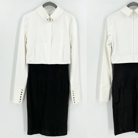 SALLY LAPOINTE Mixed Media Dress White Structure Top Faux Leather Skirt Size 4 - Picture 1 of 16
